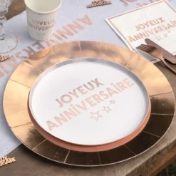 New Assiettes En Carton Joyeux Anniversaire Rose Gold 23 Cm X10 Pi Ces Theme Joyeux Anniversaire