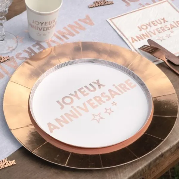 New Assiettes En Carton Joyeux Anniversaire Rose Gold 23 Cm X10 Pi Ces Theme Joyeux Anniversaire