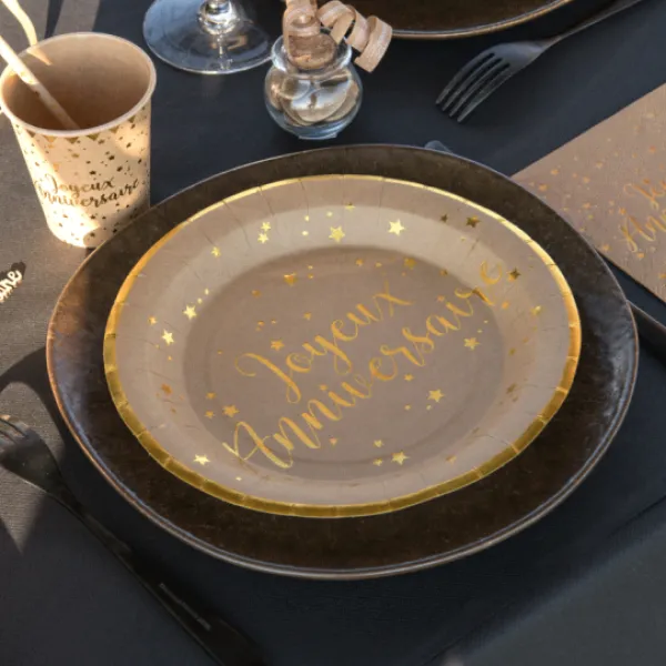 New Assiettes En Carton Joyeux Anniversaire Kraft 23 Cm X10 Pi Ces Theme Joyeux Anniversaire