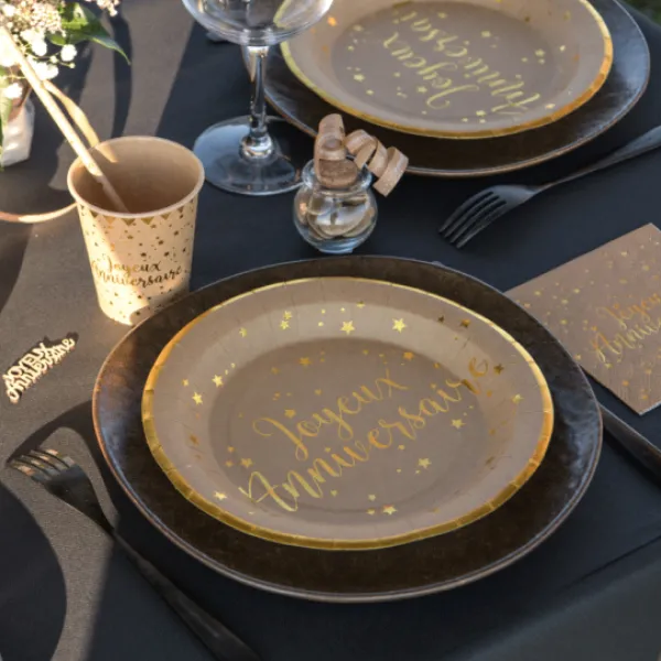 New Assiettes En Carton Joyeux Anniversaire Kraft 23 Cm X10 Pi Ces Theme Joyeux Anniversaire