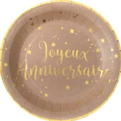 New Assiettes En Carton Joyeux Anniversaire Kraft 23 Cm X10 Pi Ces Theme Joyeux Anniversaire
