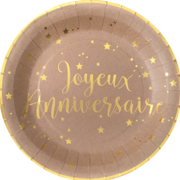 New Assiettes En Carton Joyeux Anniversaire Kraft 23 Cm X10 Pi Ces Theme Joyeux Anniversaire