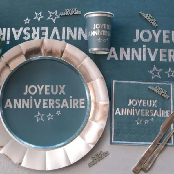 Discount Assiettes En Carton Joyeux Anniversaire Bleu Canard 23 Cm X10 Pi Ces Theme Joyeux Anniversaire