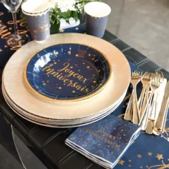 Outlet Assiettes En Carton Joyeux Anniversaire Bleu Marine 23 Cm X10 Pi Ces Theme Joyeux Anniversaire