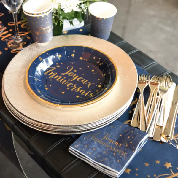 Outlet Assiettes En Carton Joyeux Anniversaire Bleu Marine 23 Cm X10 Pi Ces Theme Joyeux Anniversaire