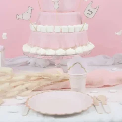 Best Assiettes Festonn Es 23 Cm Rose Pastel Et Or X 8 Pi Ces Theme Deco Pastel