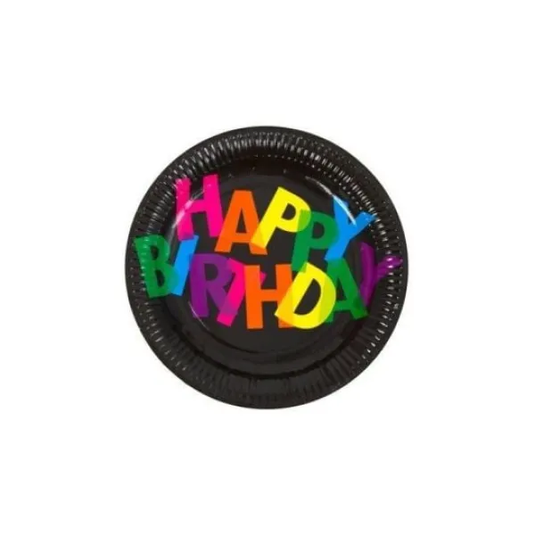 Best Assiettes Happy Birthday Noir X6Pcs Theme Joyeux Anniversaire