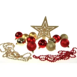 Badaboum Assortiment Boule De Noel Rouge Et Or Avec Cimier X 15 Pi Ces Discount
