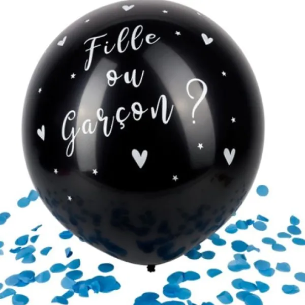 New Ballon Gonflable G Ant Noir Fille Ou Gar On Confettis Bleus Theme Gender Reveal