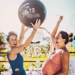 New Ballon Gonflable G Ant Noir Fille Ou Gar On Confettis Bleus Theme Gender Reveal