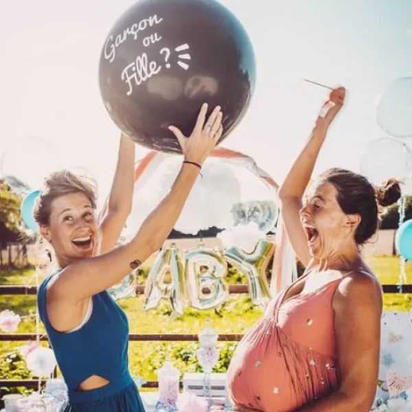 New Ballon Gonflable G Ant Noir Fille Ou Gar On Confettis Bleus Theme Gender Reveal