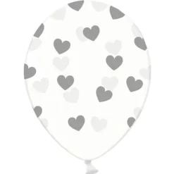 Badaboum Ballon Gonflable Transparent Avec Coeur Argent X 6 Pi Ces