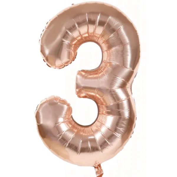 Badaboum Ballon Mylar Rose Gold Chiffre 3 1M