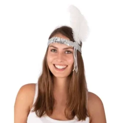 Badaboum Bandeau Charleston Sequins Grande Plume Argent