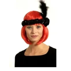 Badaboum Bandeau En Paillette Noir Avec Plume Noir