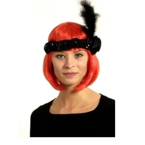 Badaboum Bandeau En Paillette Noir Avec Plume Noir