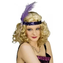 Badaboum Bandeau En Paillette Violet Avec Plume Violet