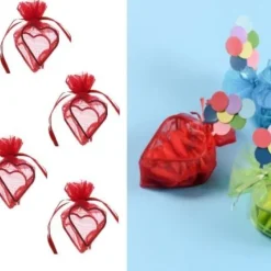 Badaboum Boite A Dragees Coeur En Organza Rouge X 4 Pi Ces