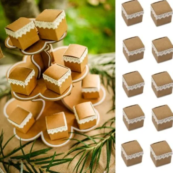Best Boite A Dragees Kraft Avec Dentelle X 10 Pi Ces Theme Dentelle