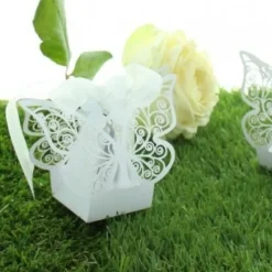 Badaboum Boite A Dragees Kraft Blanc Papillon X 6 Pi Ces