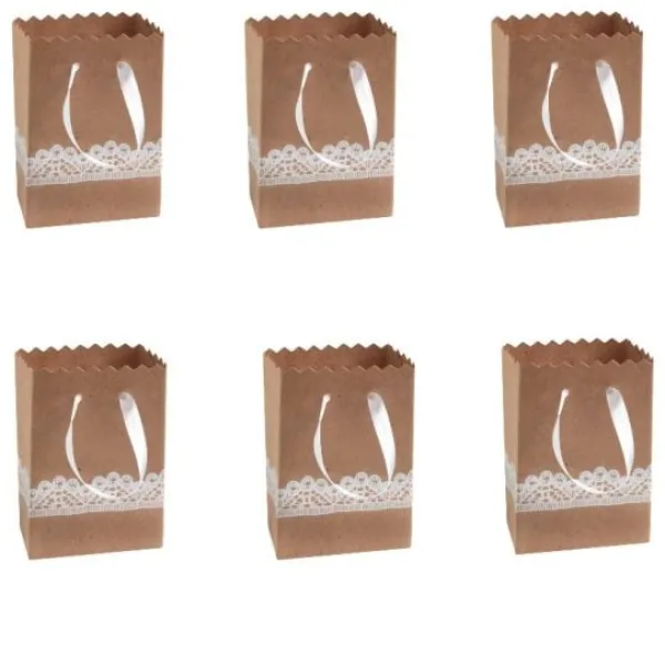 Boite A Dragees Kraft Dentelle Avec Ruban Satin X6 Pi Ces Theme Dentelle