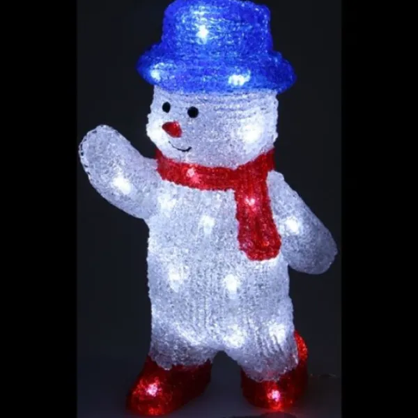 Badaboum Bonhomme De Neige Lumineux Acrylique Avec Echarpe Rouge