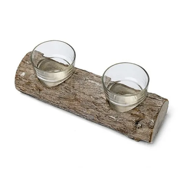 Badaboum Bougeoir Double Rondin De Bois Avec 2 Photophores