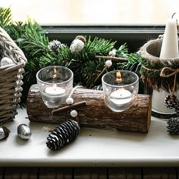 Badaboum Bougeoir Double Rondin De Bois Avec 2 Photophores