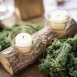 Badaboum Bougeoir Double Rondin De Bois Avec 2 Photophores