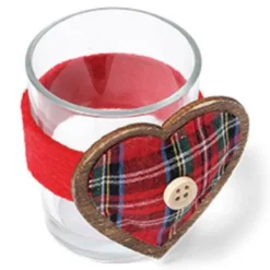 Badaboum Bougeoir En Verre Avec Coeur Tissu Ecossais