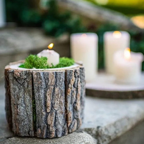 Badaboum Bougeoir Rondin De Bois Avec Photophore New