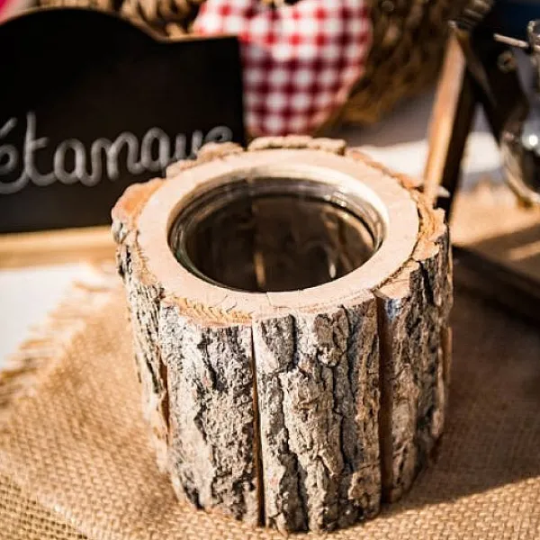 Badaboum Bougeoir Rondin De Bois Avec Photophore New