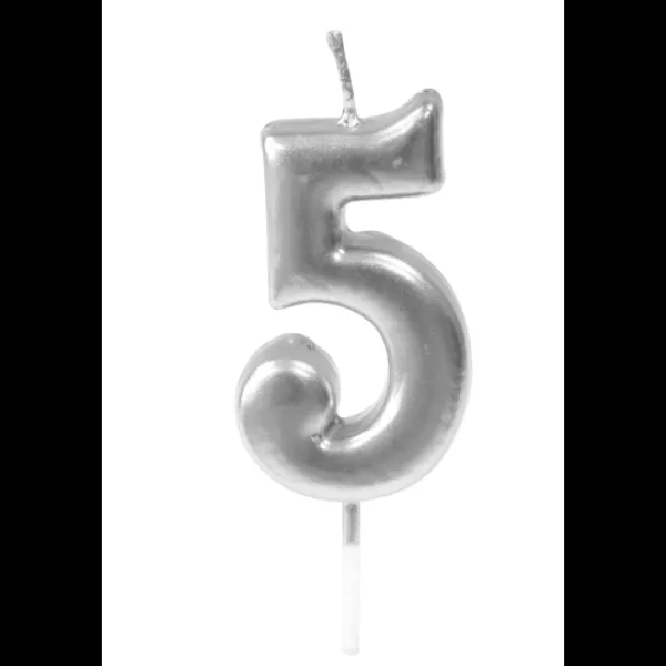 Sale Bougie Anniversaire Chiffre 5 Argent Theme Joyeux Anniversaire
