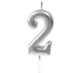 Outlet Bougie Anniversaire Chiffre 2 Argent Theme Joyeux Anniversaire