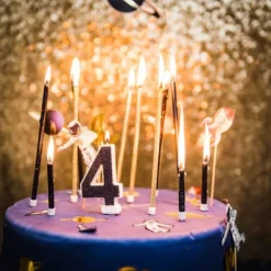 Bougie Chiffre 4 Paillet E Bleu Marine Theme Joyeux Anniversaire