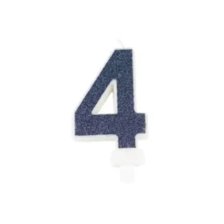 Bougie Chiffre 4 Paillet E Bleu Marine Theme Joyeux Anniversaire