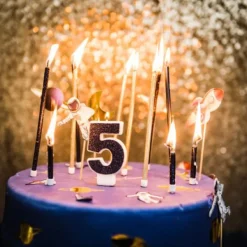 Bougie Chiffre 5 Paillet E Bleu Marine Theme Joyeux Anniversaire