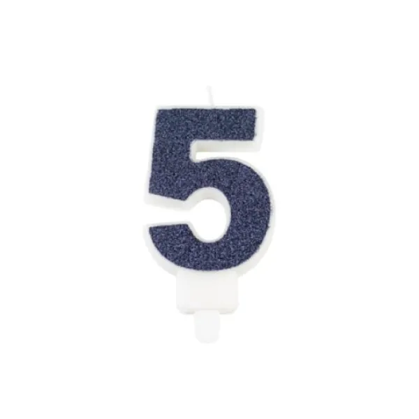 Bougie Chiffre 5 Paillet E Bleu Marine Theme Joyeux Anniversaire