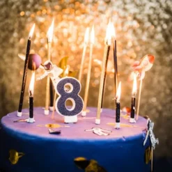 Online Bougie Chiffre 8 Paillet E Bleu Marine Theme Joyeux Anniversaire