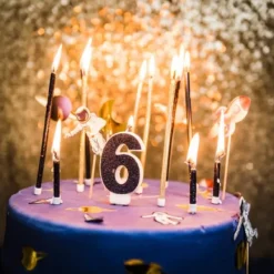 Online Bougie Chiffre 6 Paillet E Bleu Marine Theme Joyeux Anniversaire