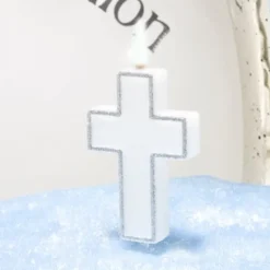 Hot Bougie Communion Croix Paillet Argent Theme Communion