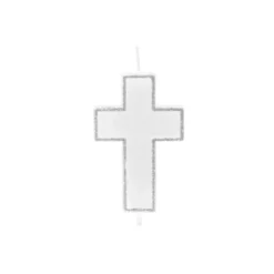 Hot Bougie Communion Croix Paillet Argent Theme Communion