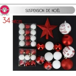 Badaboum Boule De Noel Assorties Rouge Et Blanc X 34 Pi Ces