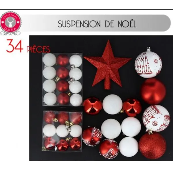 Badaboum Boule De Noel Assorties Rouge Et Blanc X 34 Pi Ces