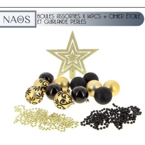 Badaboum Boule De Noel Avec Cimier Noir Et Or X 14 Pi Ces Discount