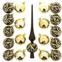 Badaboum Boule De Noel Avec Cimier Or Et Noir X 18 Pi Ces Clearance