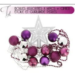 Badaboum Boule De Noel Avec Cimier Violet X 14 Pi Ces New
