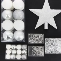 Badaboum Boule De Noel Blanche Et Argent En Kit X44 Pi Ces Sale