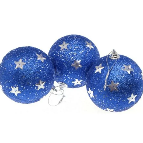 Badaboum Boule De Noel Bleu 8Cm Avec Etoile X 3 Pi Ces Best