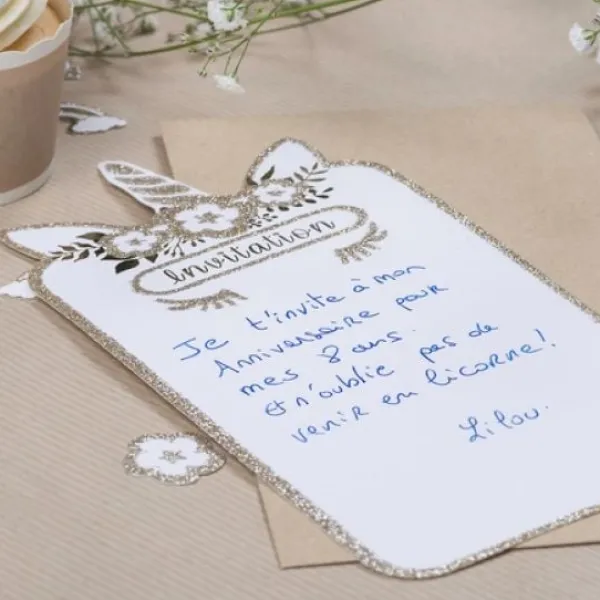 Outlet Cartes D'Invitation Licorne X 8 Pi Ces Theme Licorne